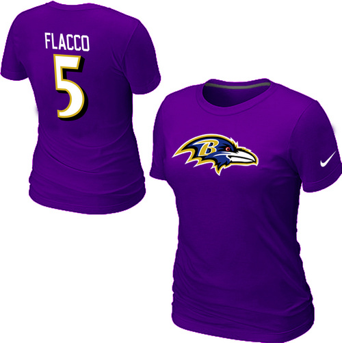 Nike Baltimore Ravens #5 Joe Flacco Name & Number Women's NFL T-Shirt - Purple